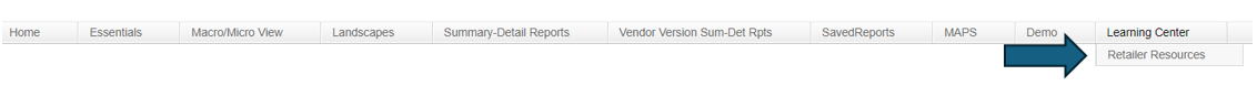 Retailer Resources option under Learning Center tab
